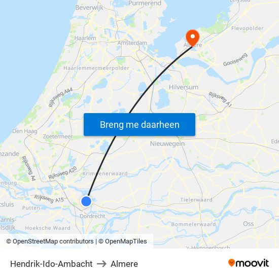 Hendrik-Ido-Ambacht to Almere map