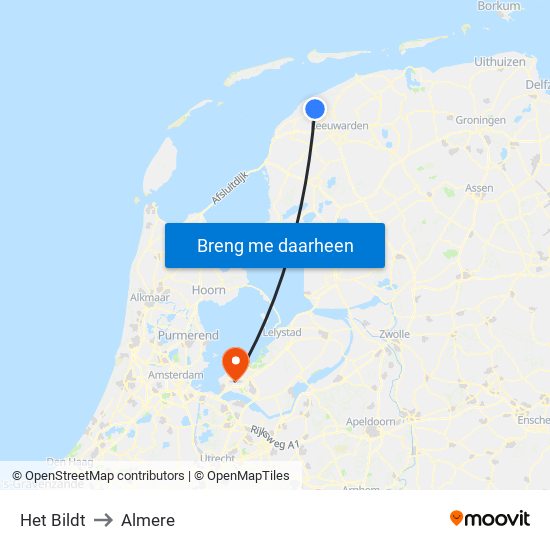 Het Bildt to Almere map