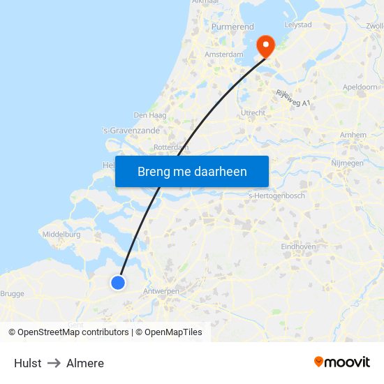 Hulst to Almere map