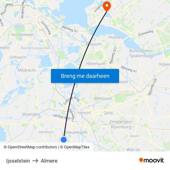 Ijsselstein to Almere map