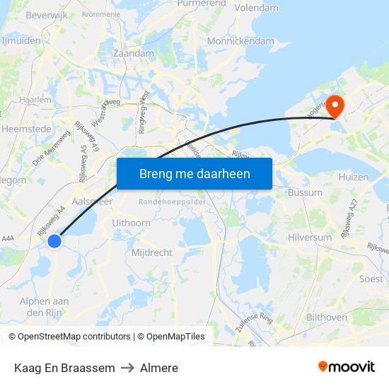 Kaag En Braassem to Almere map
