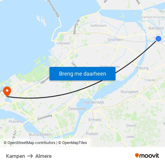 Kampen to Almere map