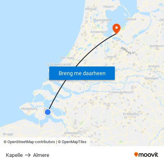 Kapelle to Almere map