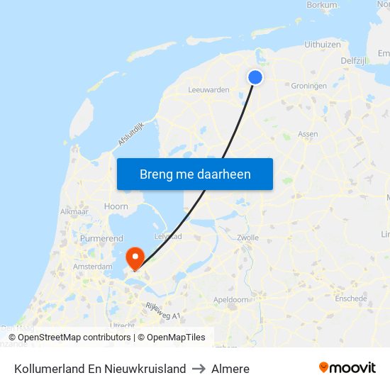 Kollumerland En Nieuwkruisland to Almere map