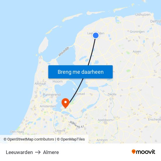 Leeuwarden to Almere map