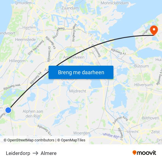 Leiderdorp to Almere map