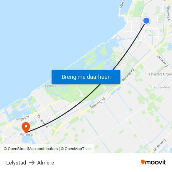 Lelystad to Almere map