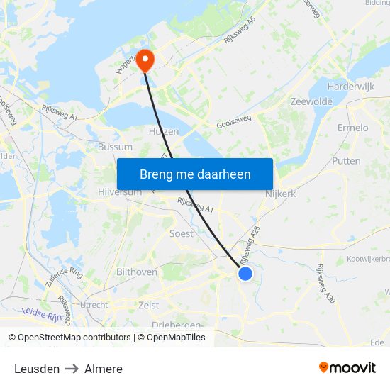 Leusden to Almere map