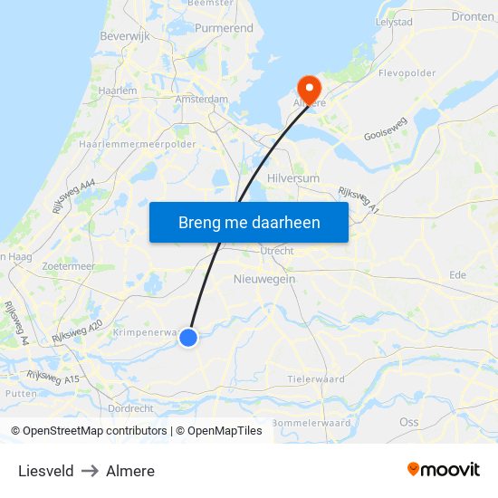 Liesveld to Almere map