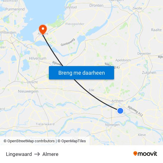 Lingewaard to Almere map