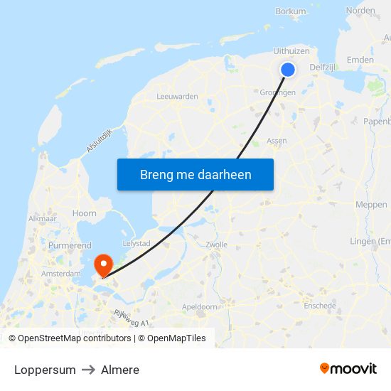 Loppersum to Almere map