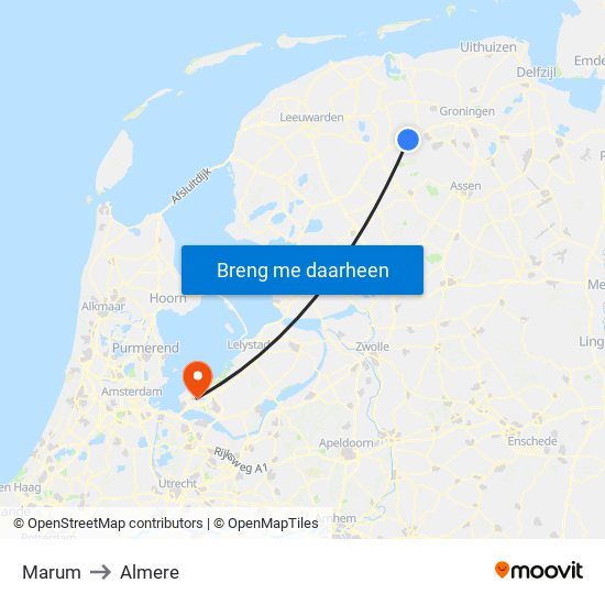 Marum to Almere map