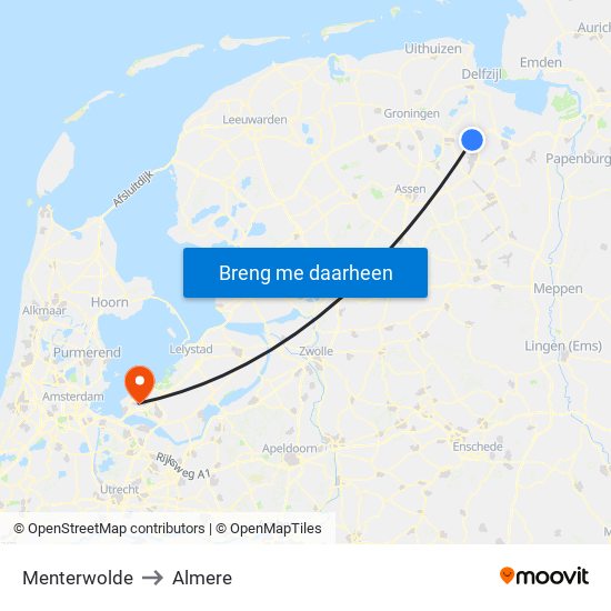 Menterwolde to Almere map