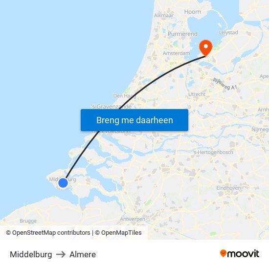 Middelburg to Almere map