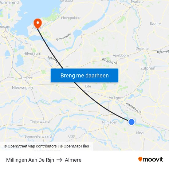 Millingen Aan De Rijn to Almere map