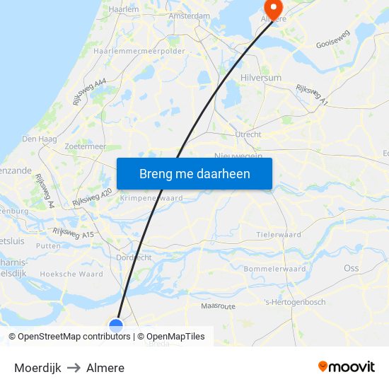 Moerdijk to Almere map