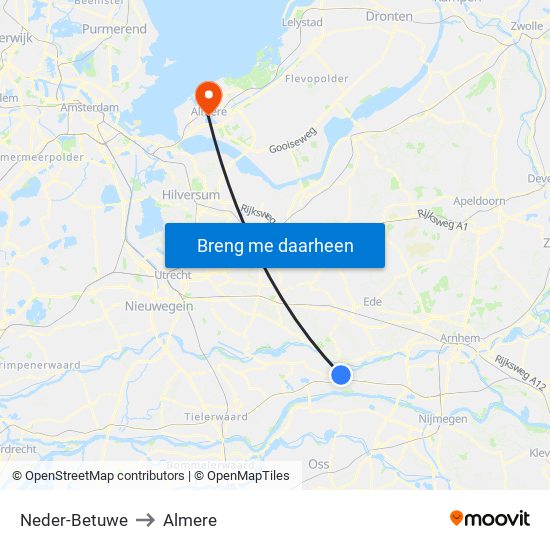 Neder-Betuwe to Almere map