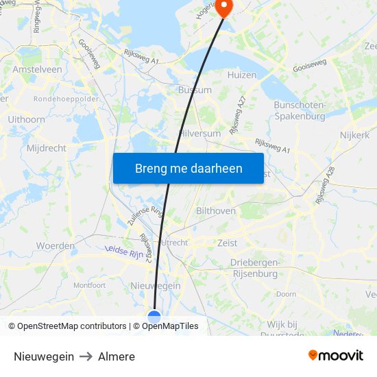 Nieuwegein to Almere map