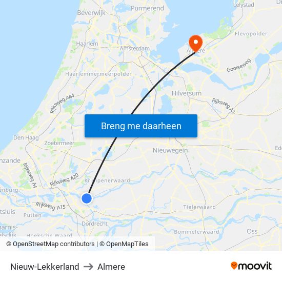 Nieuw-Lekkerland to Almere map