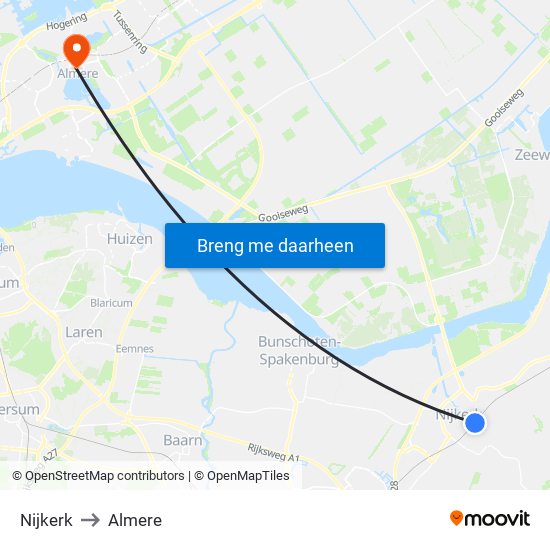 Nijkerk to Almere map