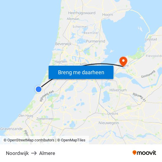 Noordwijk to Almere map