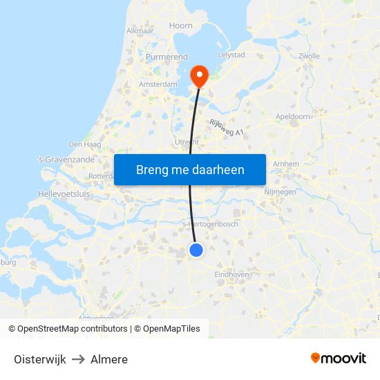 Oisterwijk to Almere map