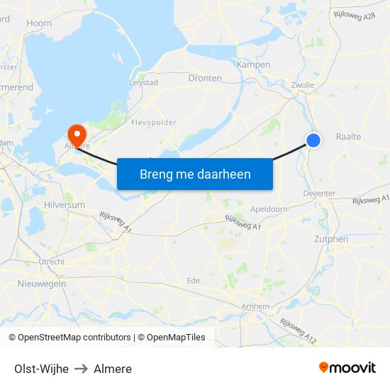Olst-Wijhe to Almere map