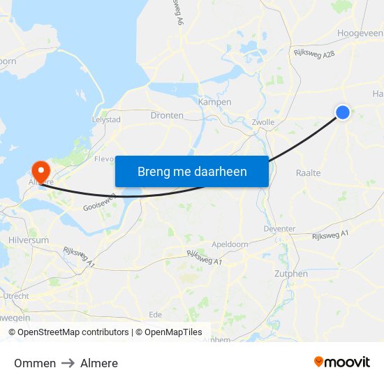 Ommen to Almere map