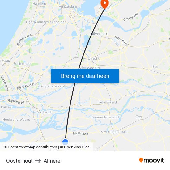 Oosterhout to Almere map