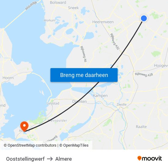 Ooststellingwerf to Almere map