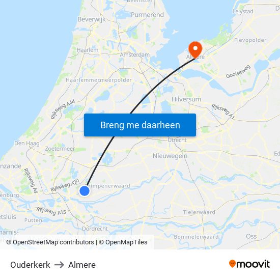 Ouderkerk to Almere map