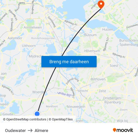 Oudewater to Almere map