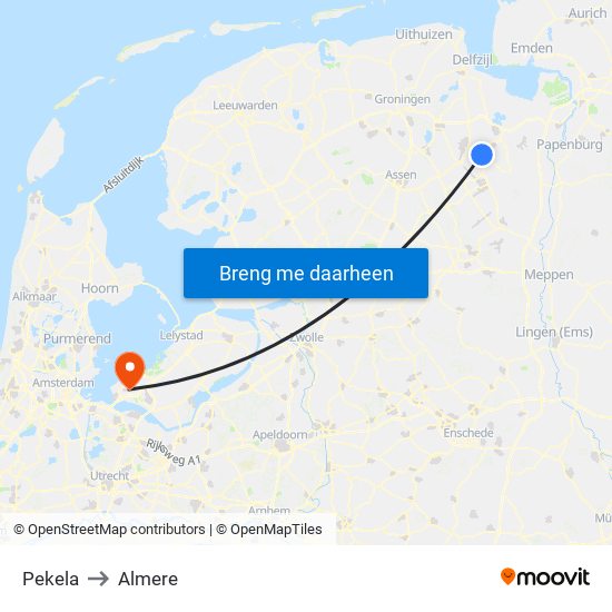 Pekela to Almere map