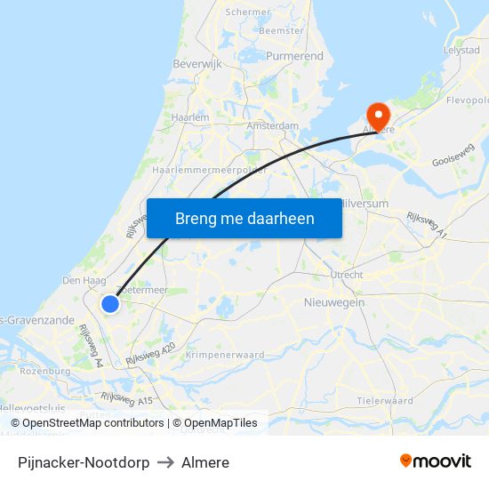 Pijnacker-Nootdorp to Almere map