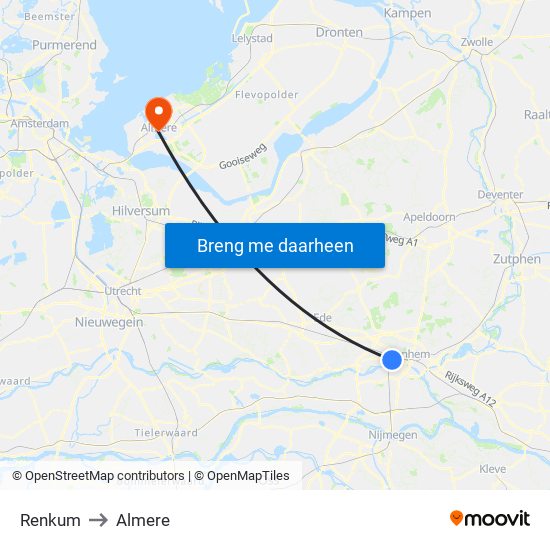 Renkum to Almere map