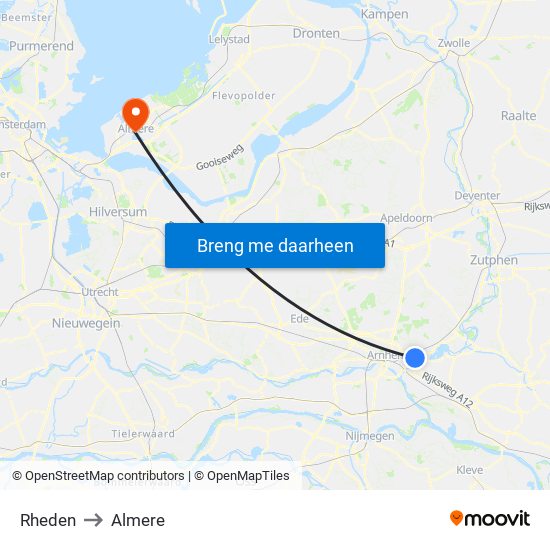 Rheden to Almere map