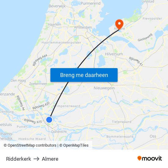 Ridderkerk to Almere map