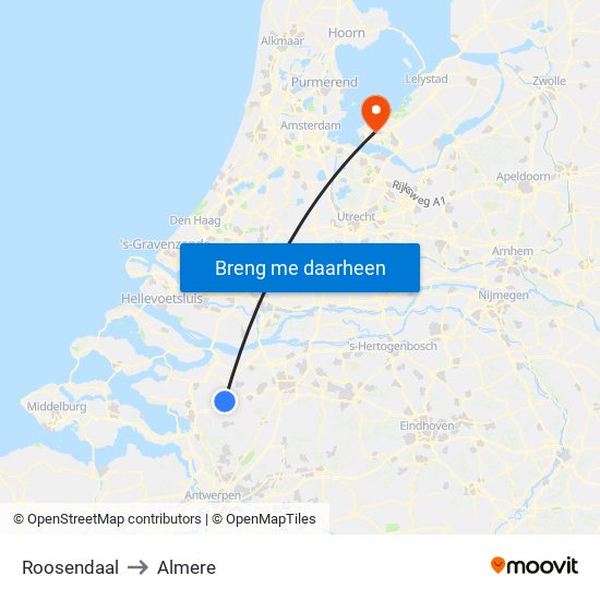 Roosendaal to Almere map