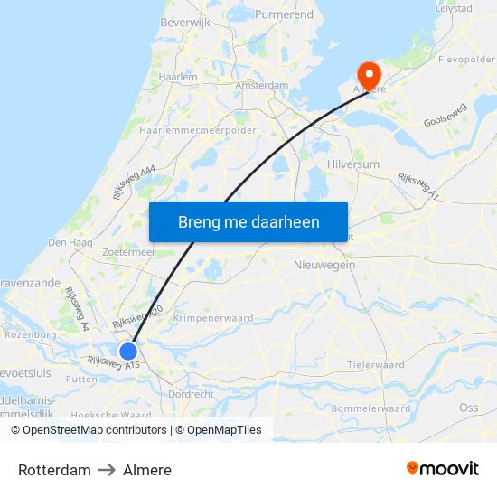 Rotterdam to Almere map