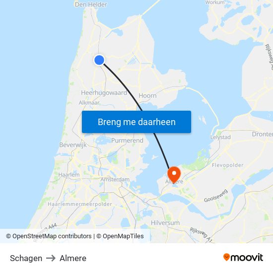 Schagen to Almere map