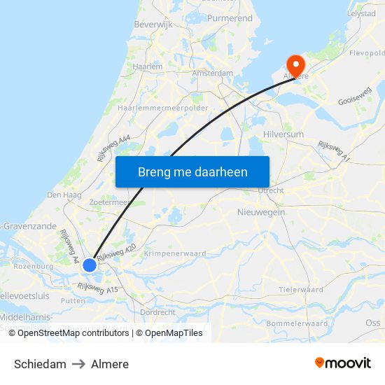 Schiedam to Almere map