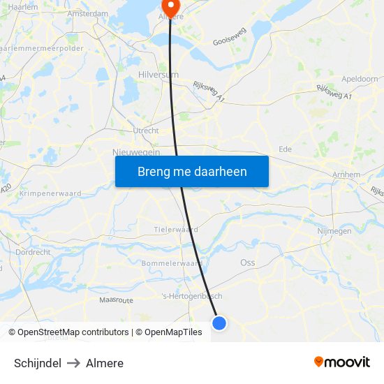 Schijndel to Almere map