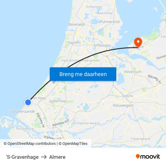 'S-Gravenhage to Almere map