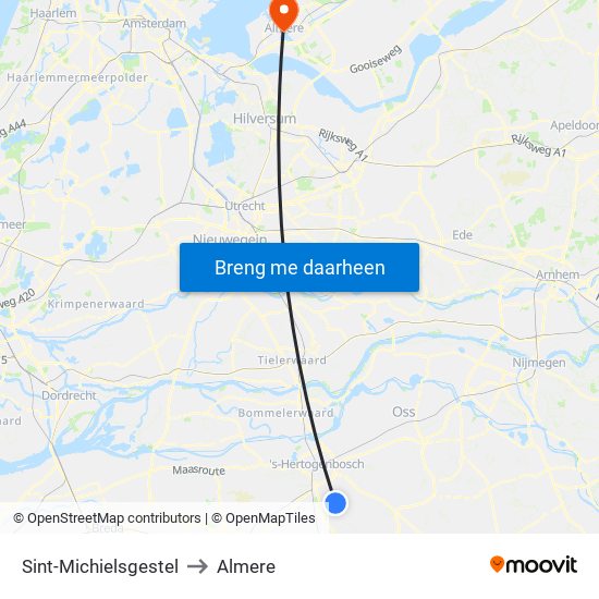 Sint-Michielsgestel to Almere map