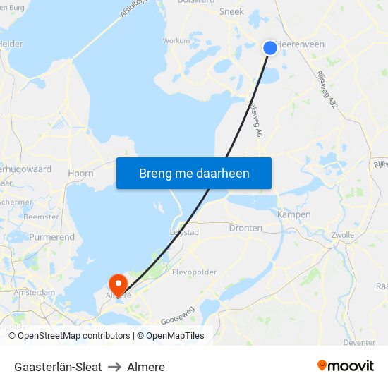 Gaasterlân-Sleat to Almere map