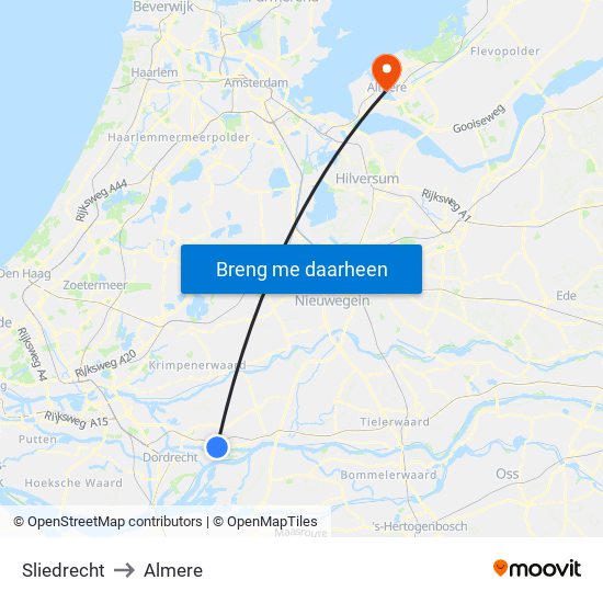 Sliedrecht to Almere map