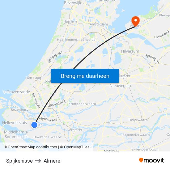 Spijkenisse to Almere map