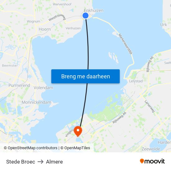 Stede Broec to Almere map