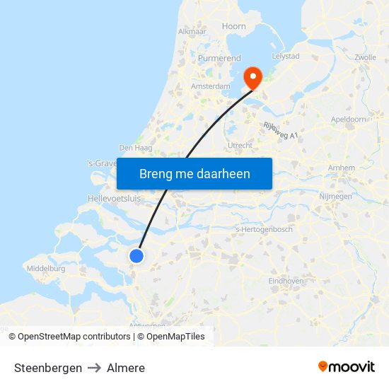 Steenbergen to Almere map