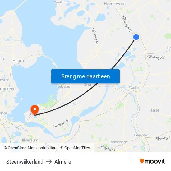 Steenwijkerland to Almere map